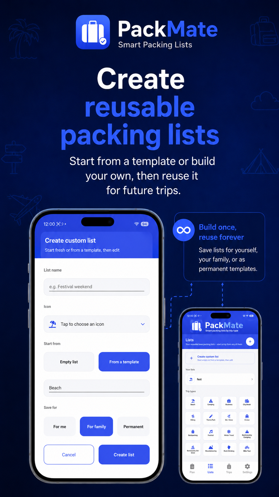 PackMate trip type selection