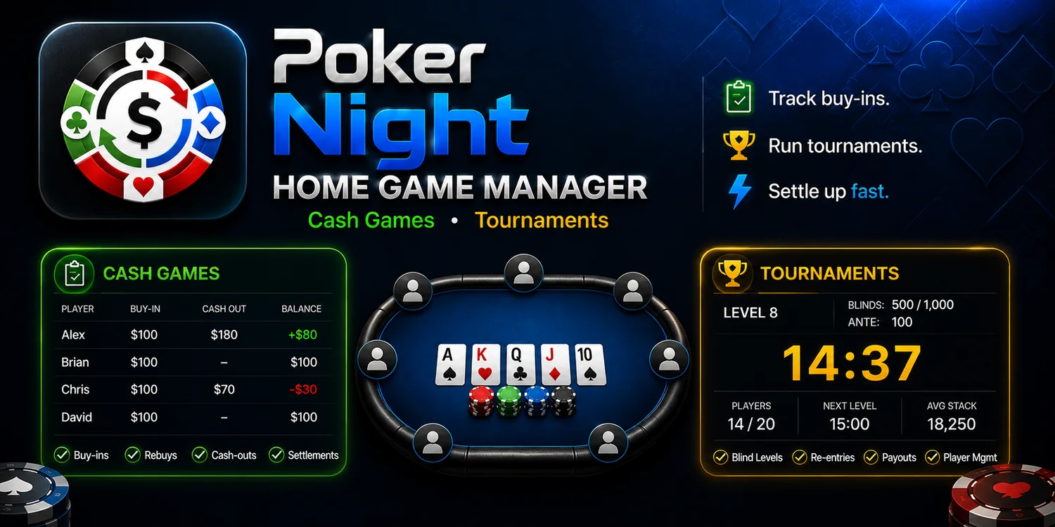 Poker Night — track buy-ins, run tournaments, and settle up fast